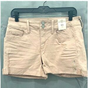 NWT $34 SO Shorts Pink Midi Low Rise Stretch JR Size 11 Distressed Cuffed Chino